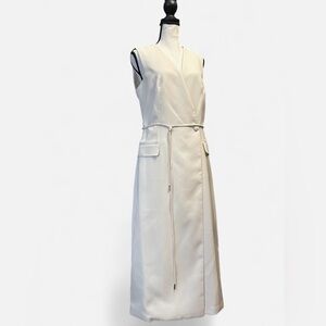 NWT Halston Nellie Dress Stretch Crepe Buff Beige Wrap Midi Dress Size 8